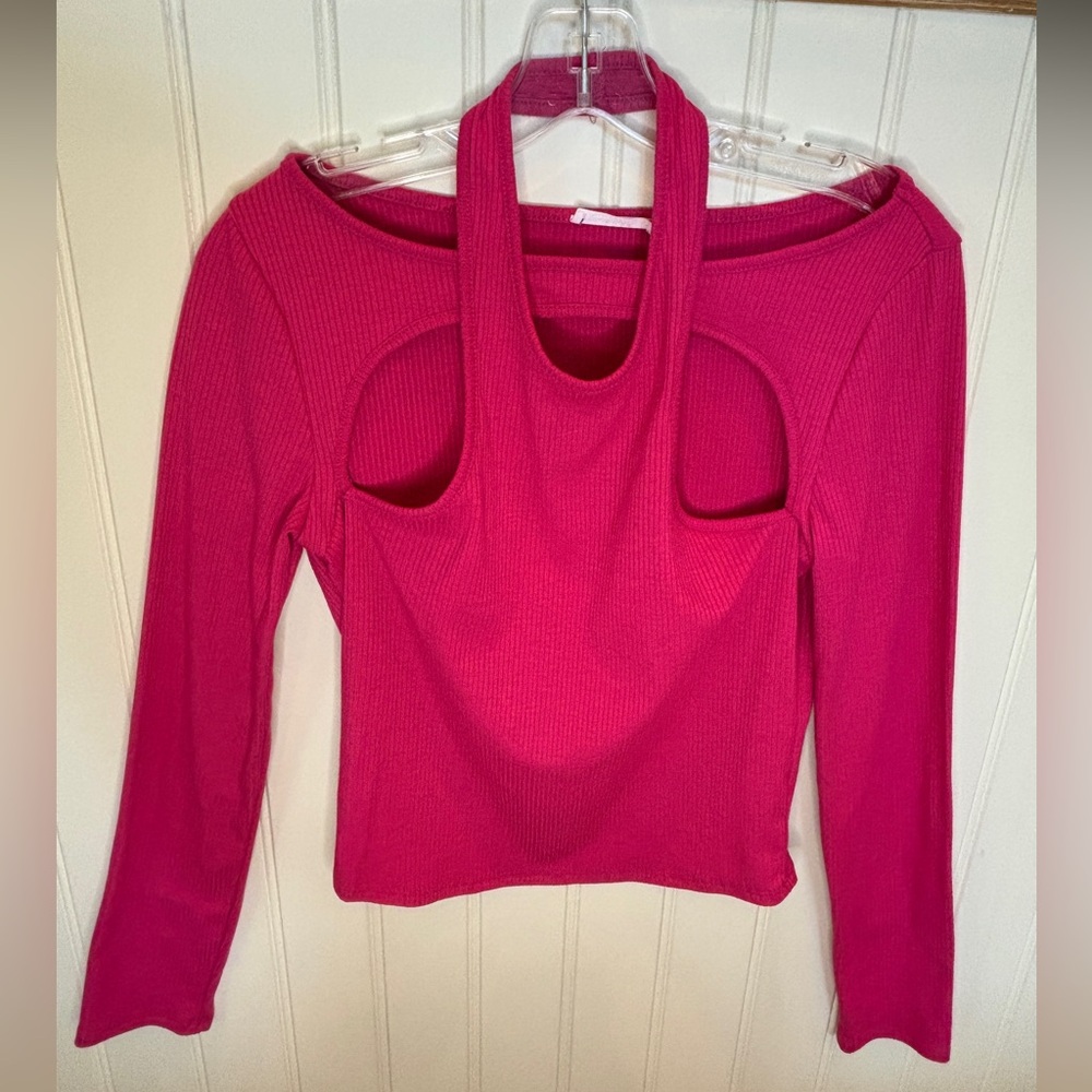 Lush Pink Cutout Longsleeve Top